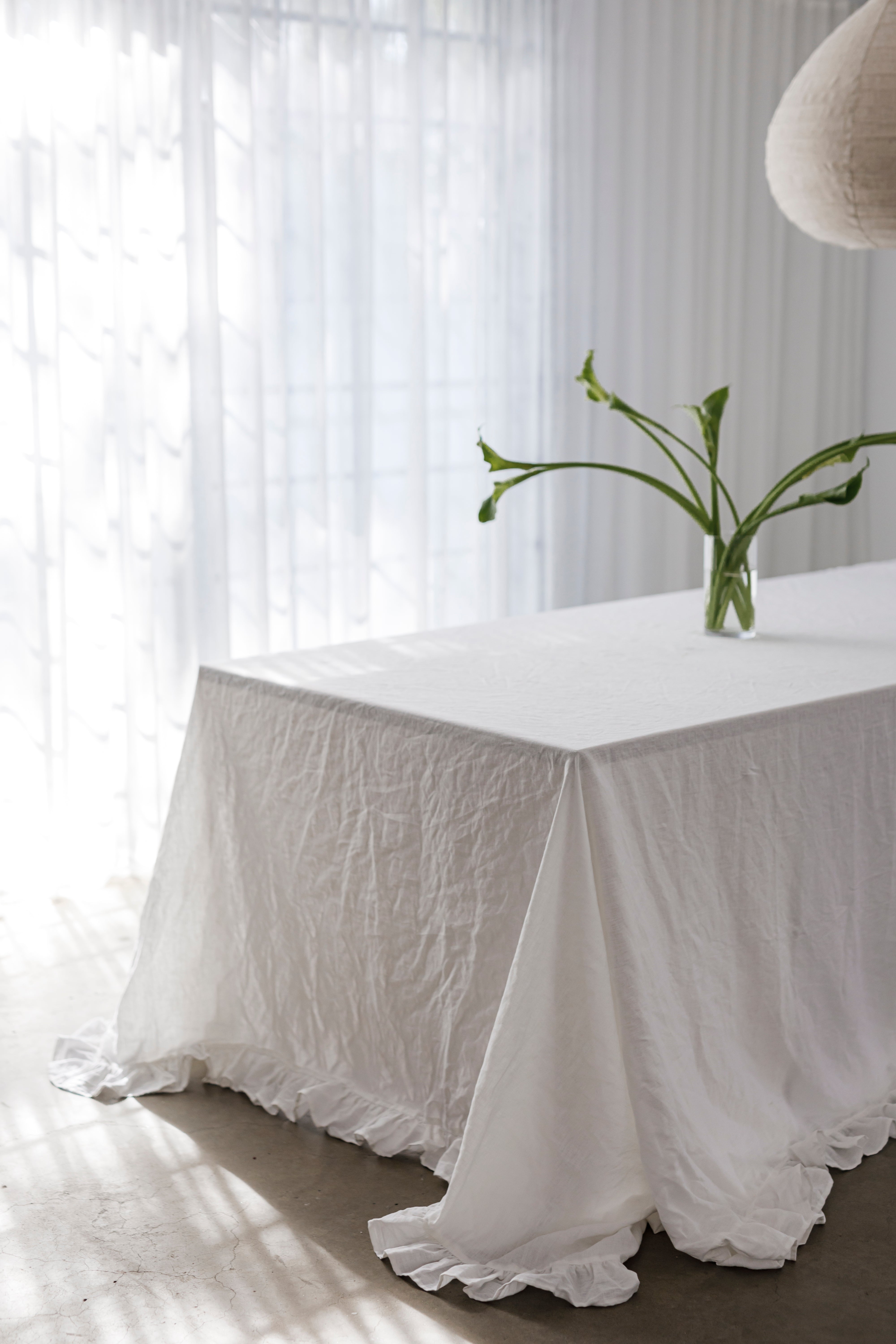 Ruffled Edge White French Linen Tablecloth | Shop Online For Living Australia