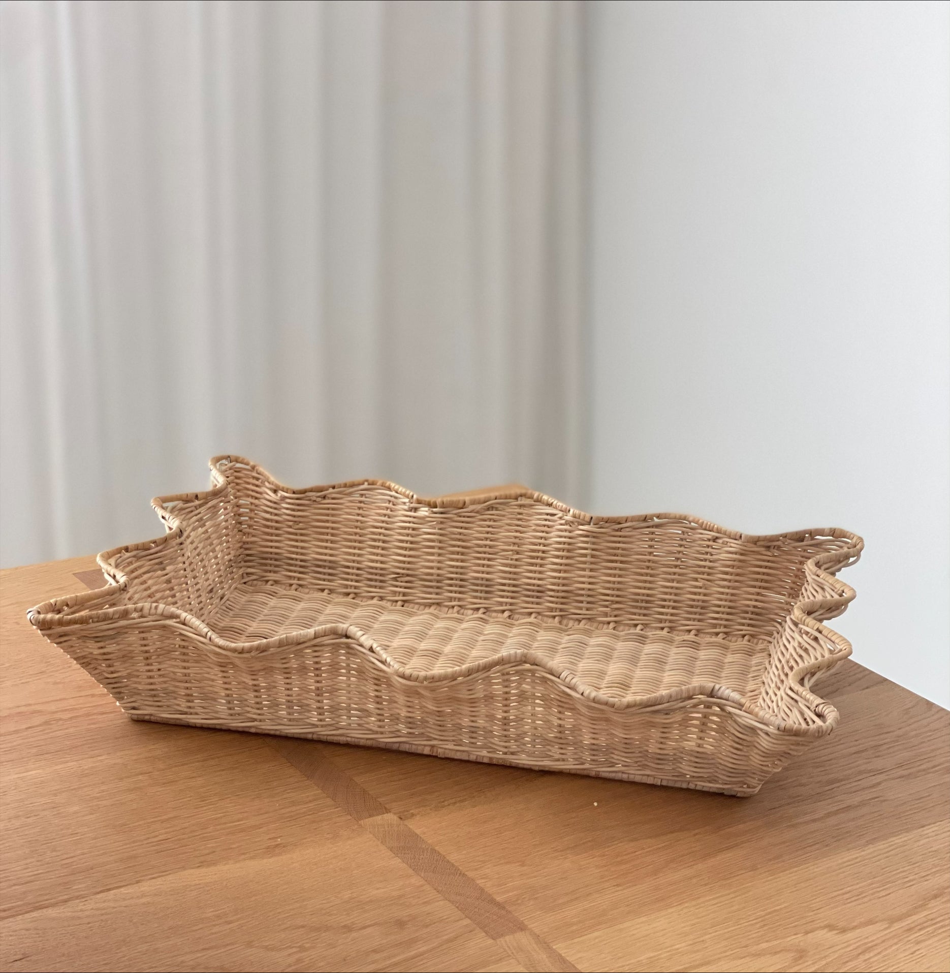 Wavy, Curved Edge Rattan Basket for Hire | Gold Coast Wedding & Event Hire