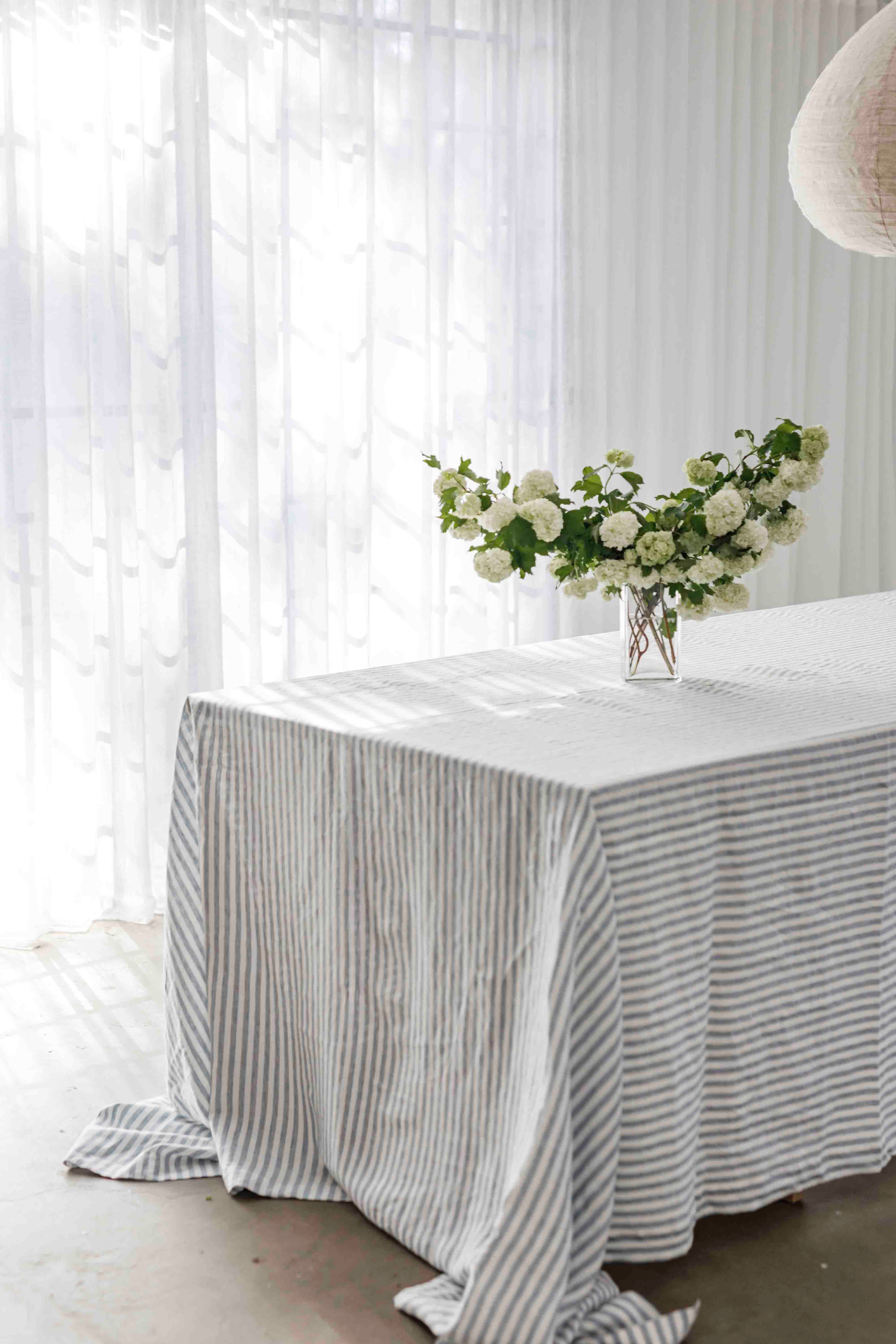 Blue Pinstripe French Linen Tablecloth by For Love & Living 