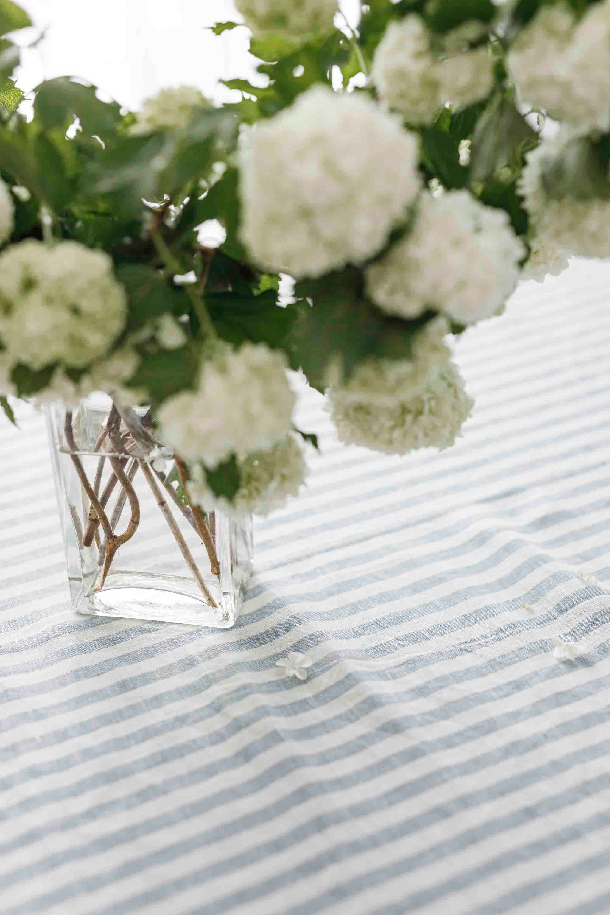 Blue Pinstripe French Linen Tablecloth by For Love & Living 