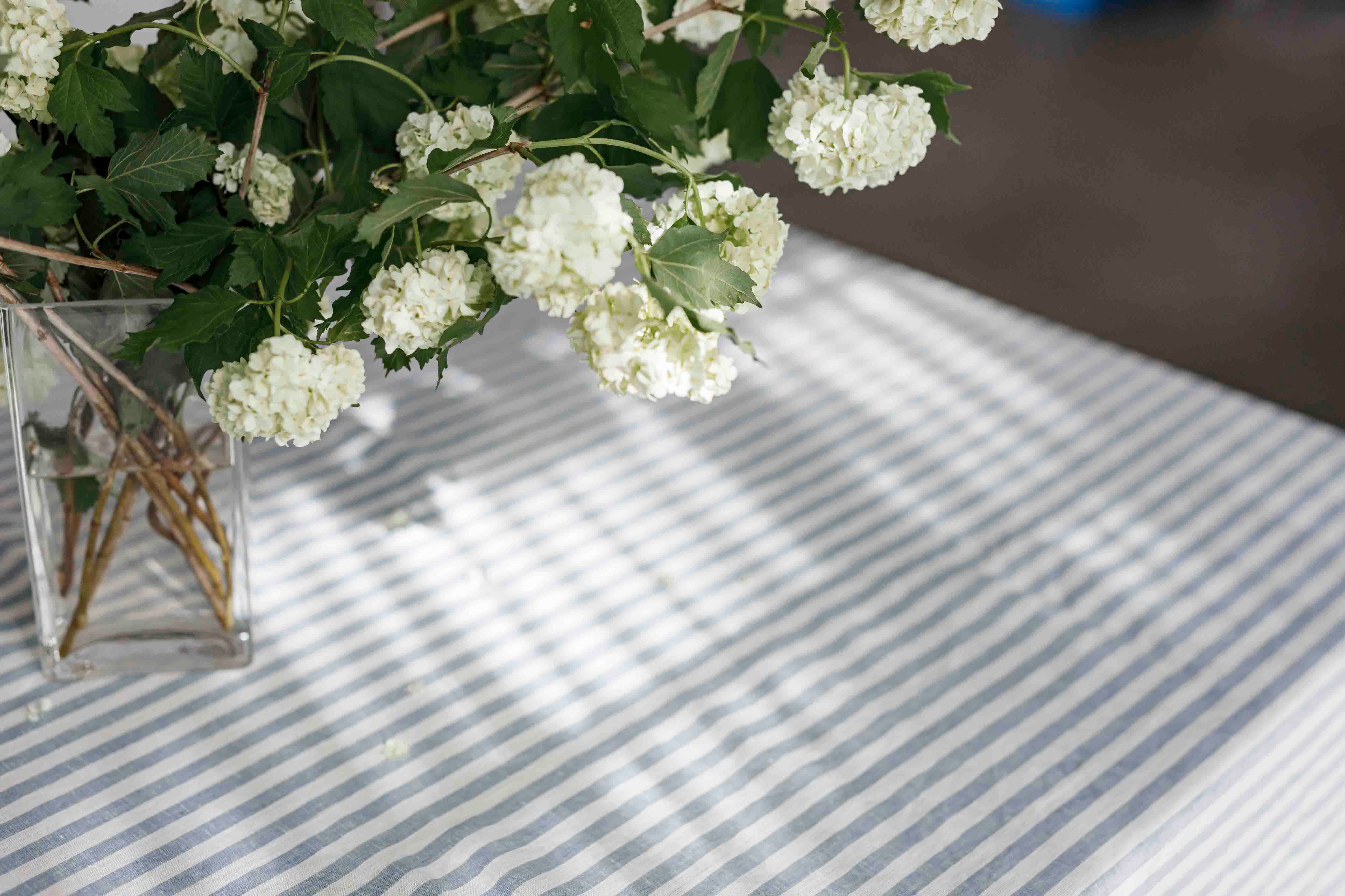 Blue Pinstripe French Linen Tablecloth by For Love & Living 