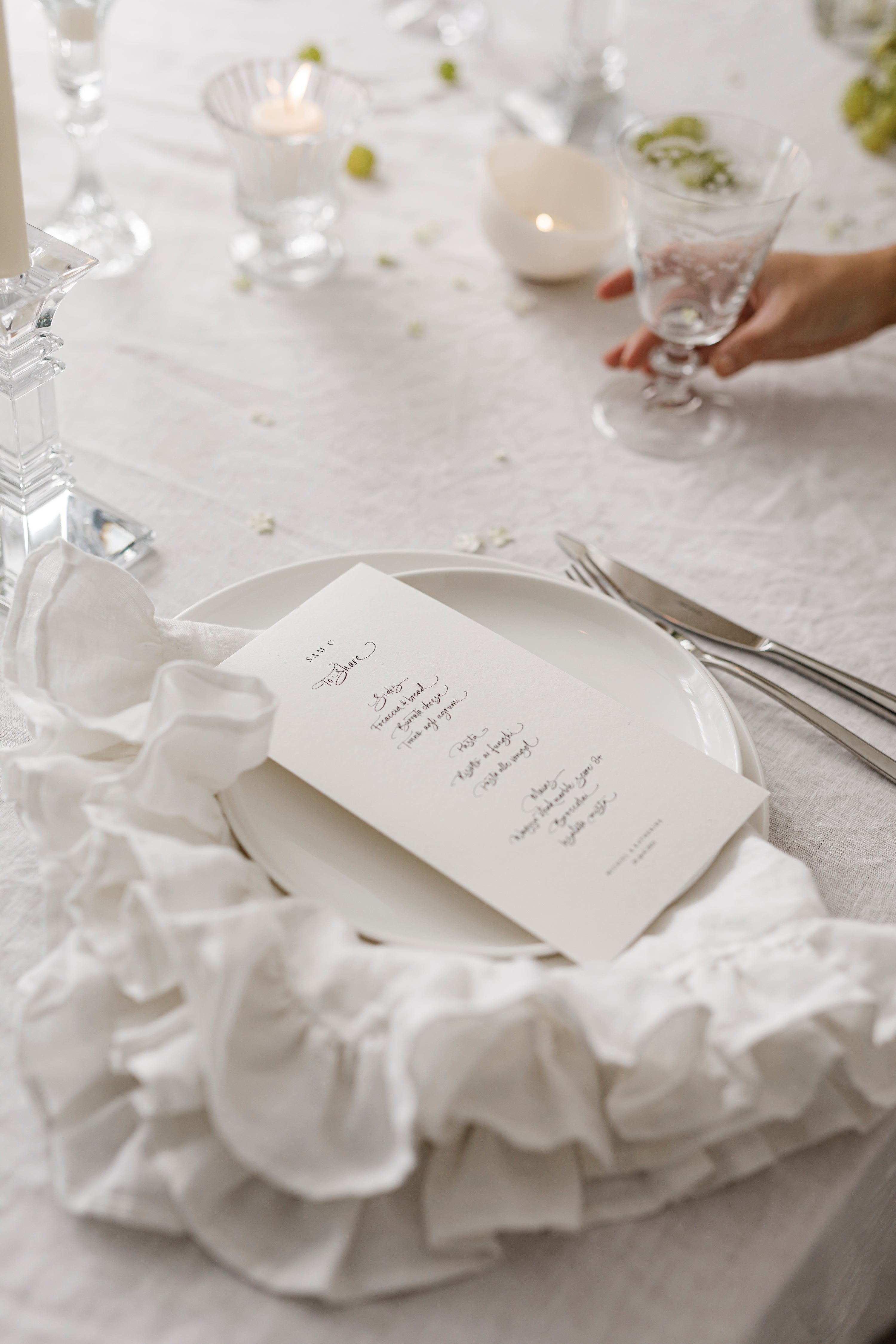 White Ruffled Napkin for Hire | For Love & Living Gold Coast Wedding & Events Hire