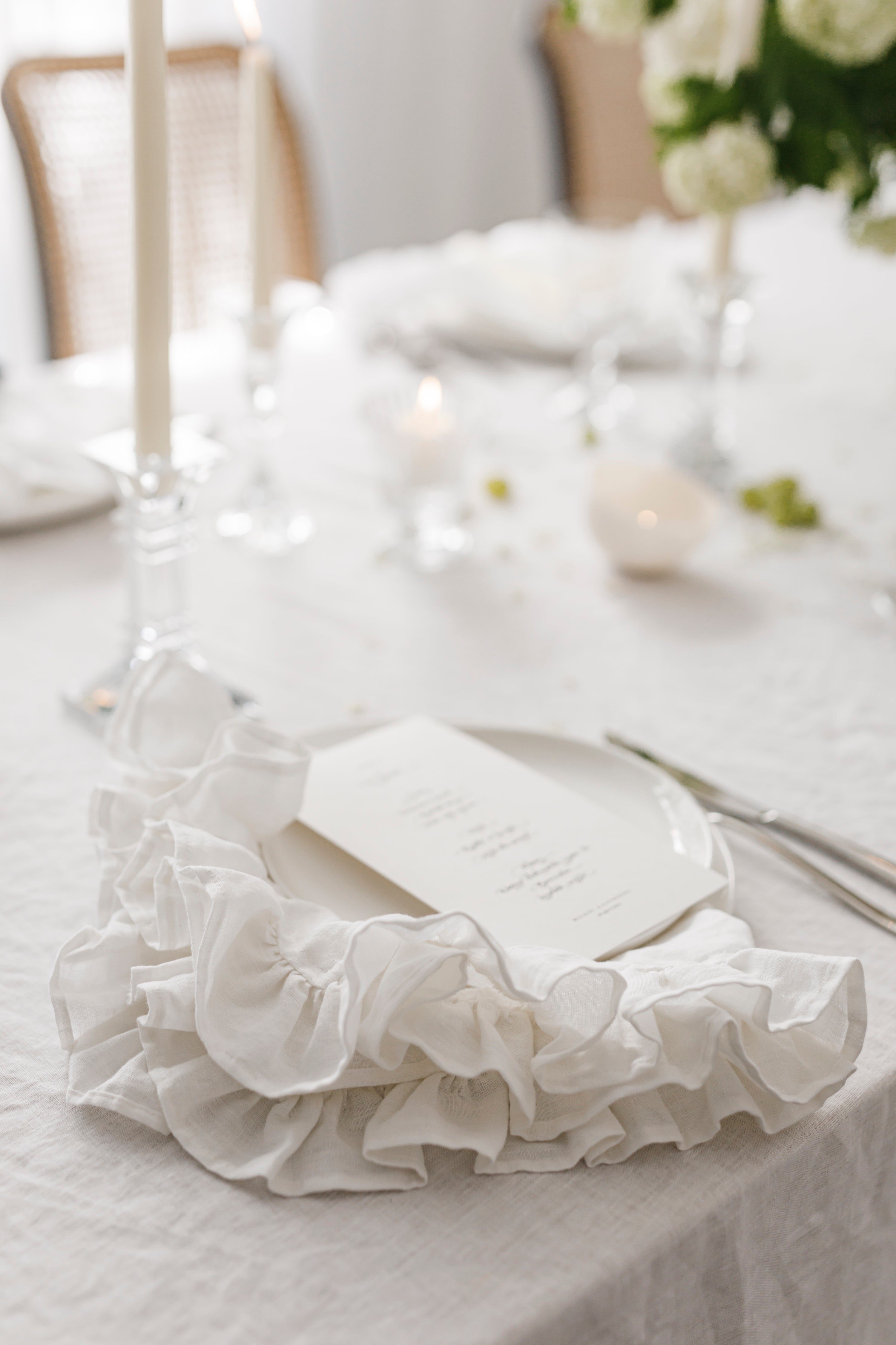 White Ruffled Napkin for Hire | For Love & Living Gold Coast Wedding & Events Hire