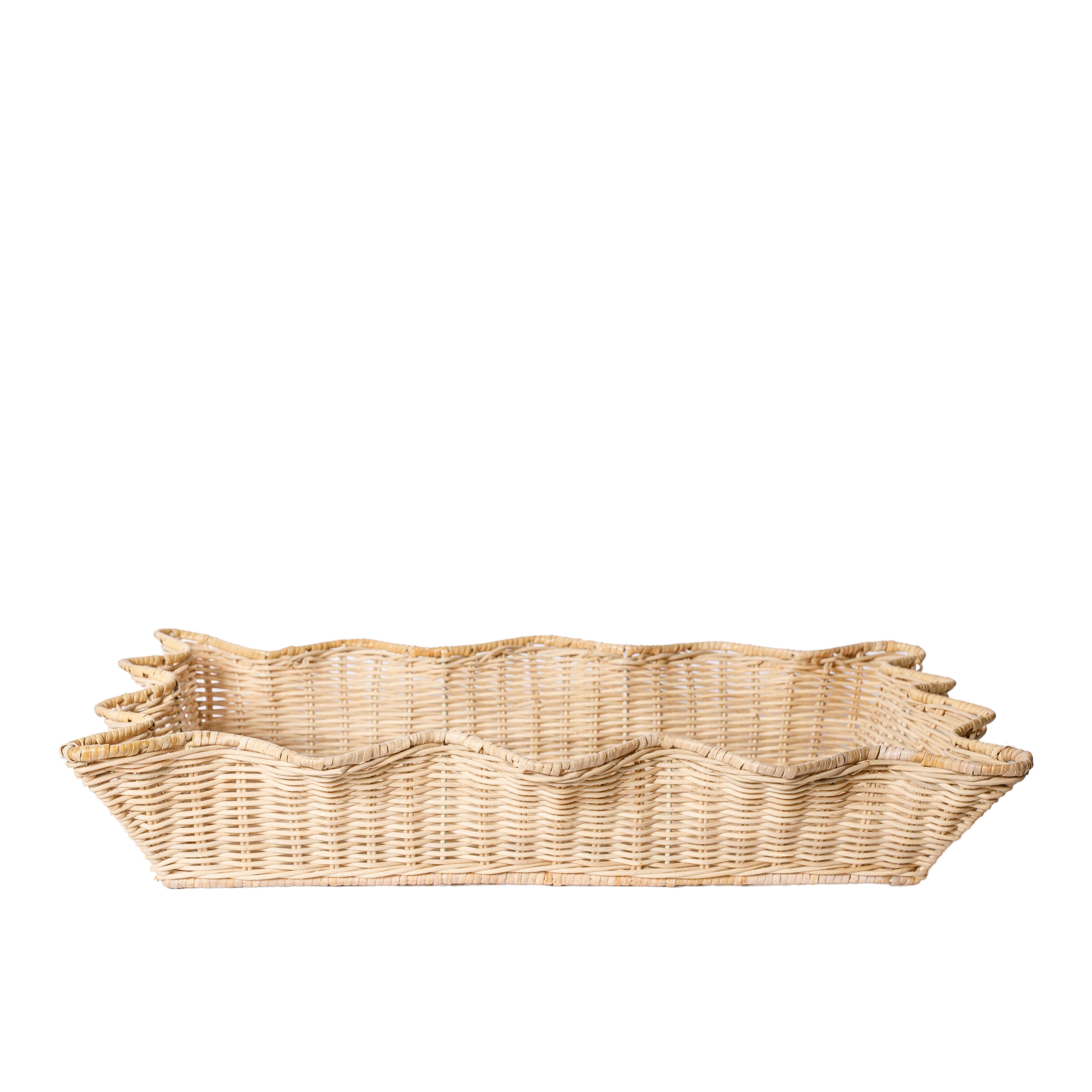 Wavy, Curved Edge Rattan Basket for Hire | Gold Coast Wedding & Event Hire