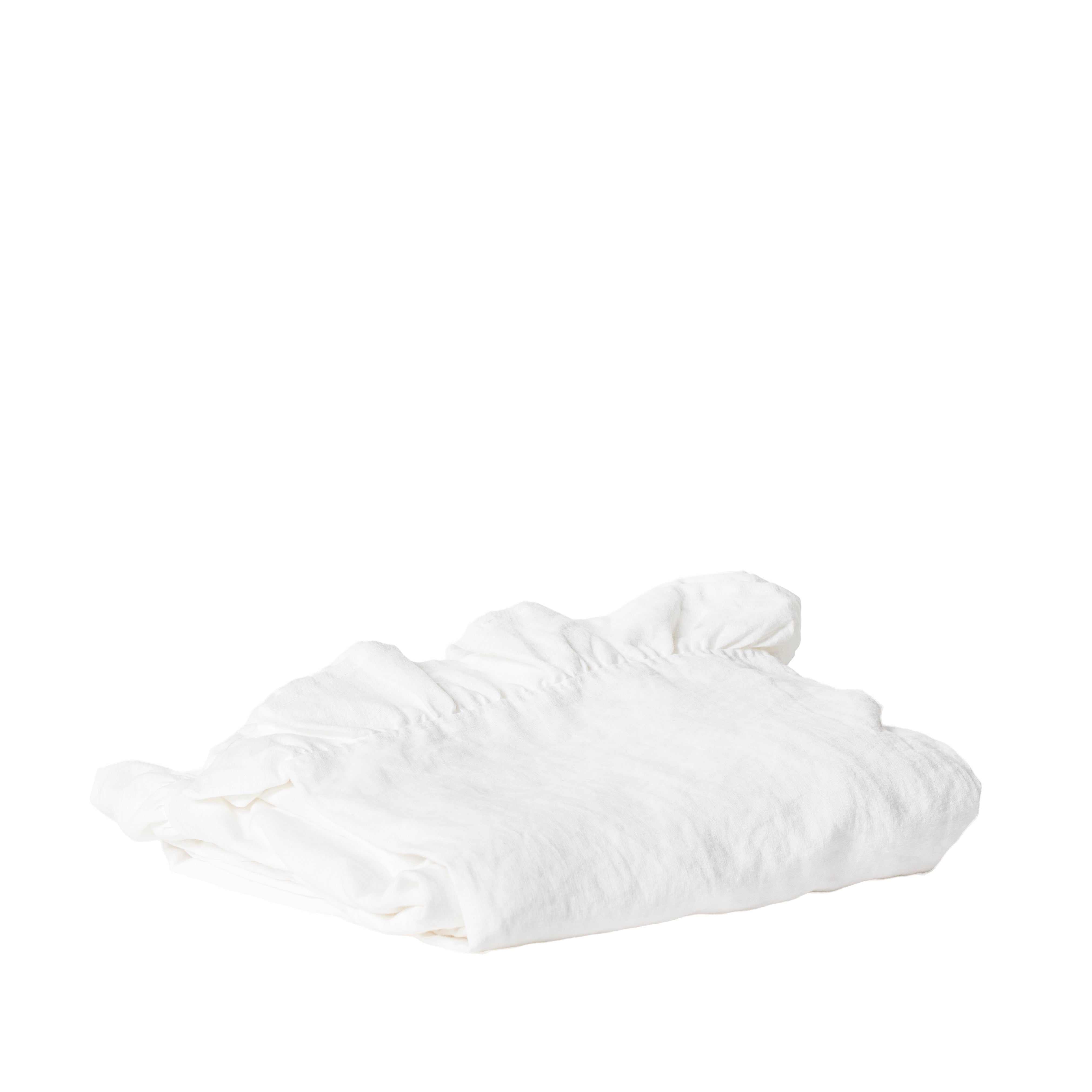 Ruffled French Linen Tablecloths - White