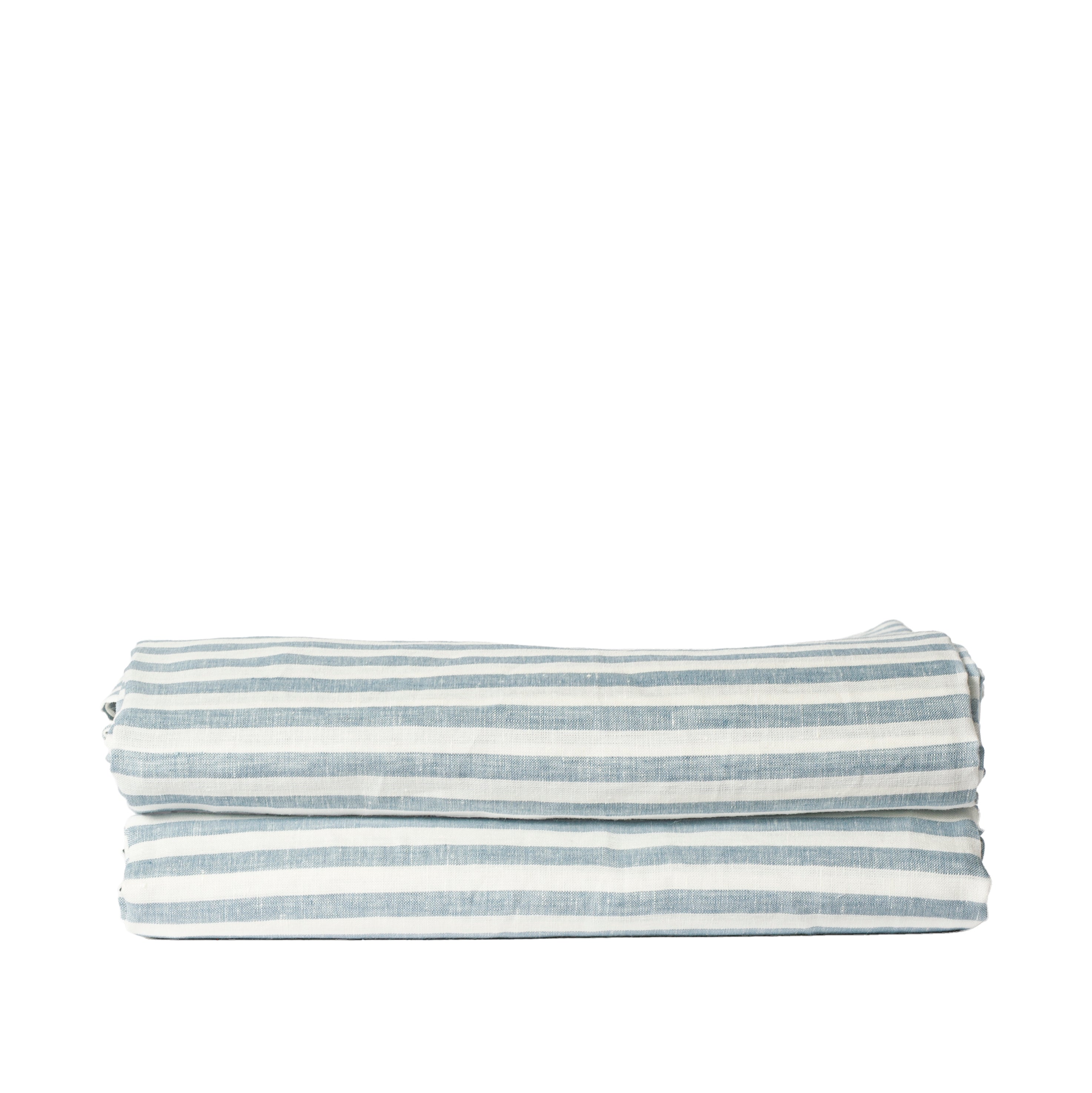 Pinstripe French Linen Tablecloth - Blue / White