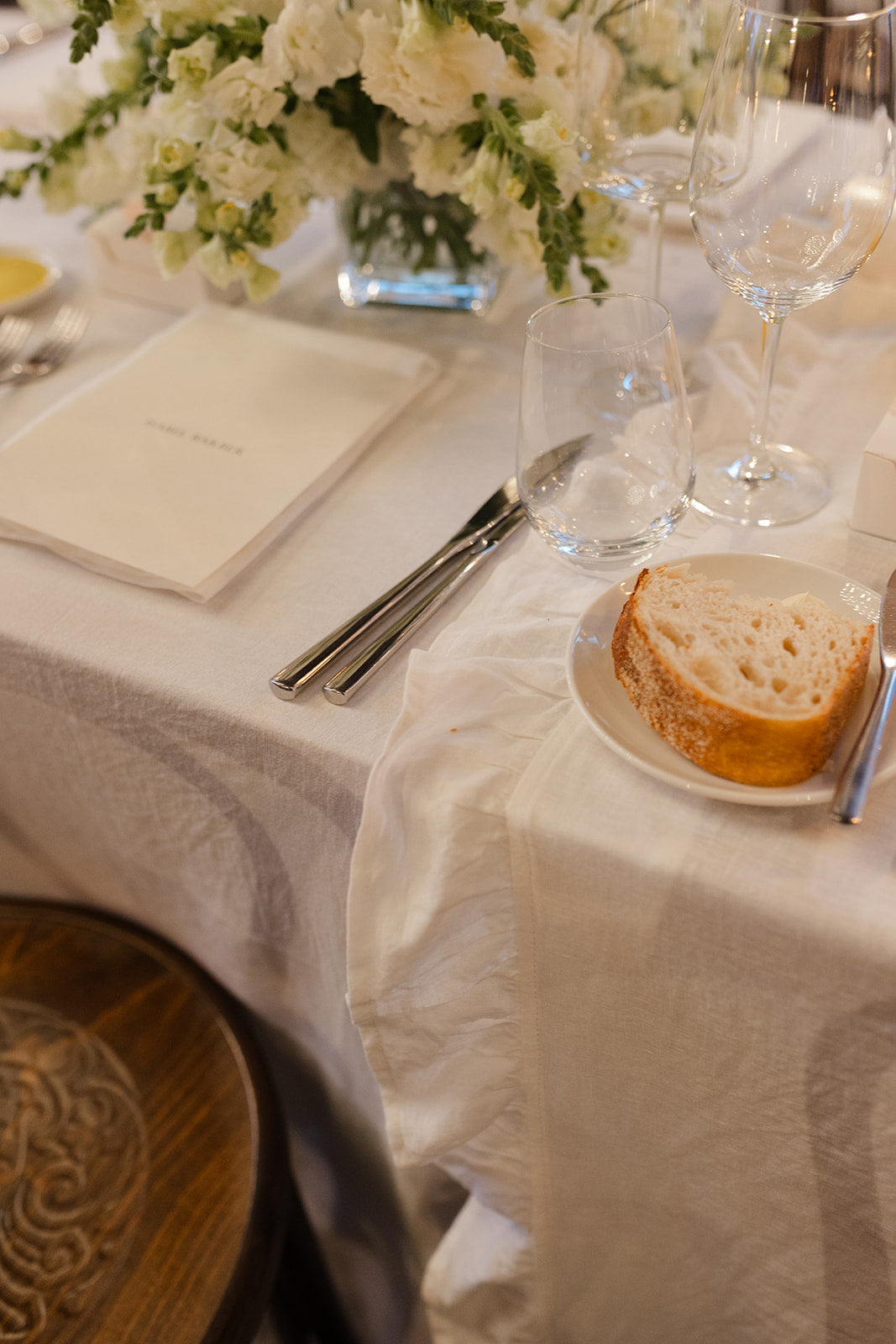 Ruffled French Linen Tablecloths - White