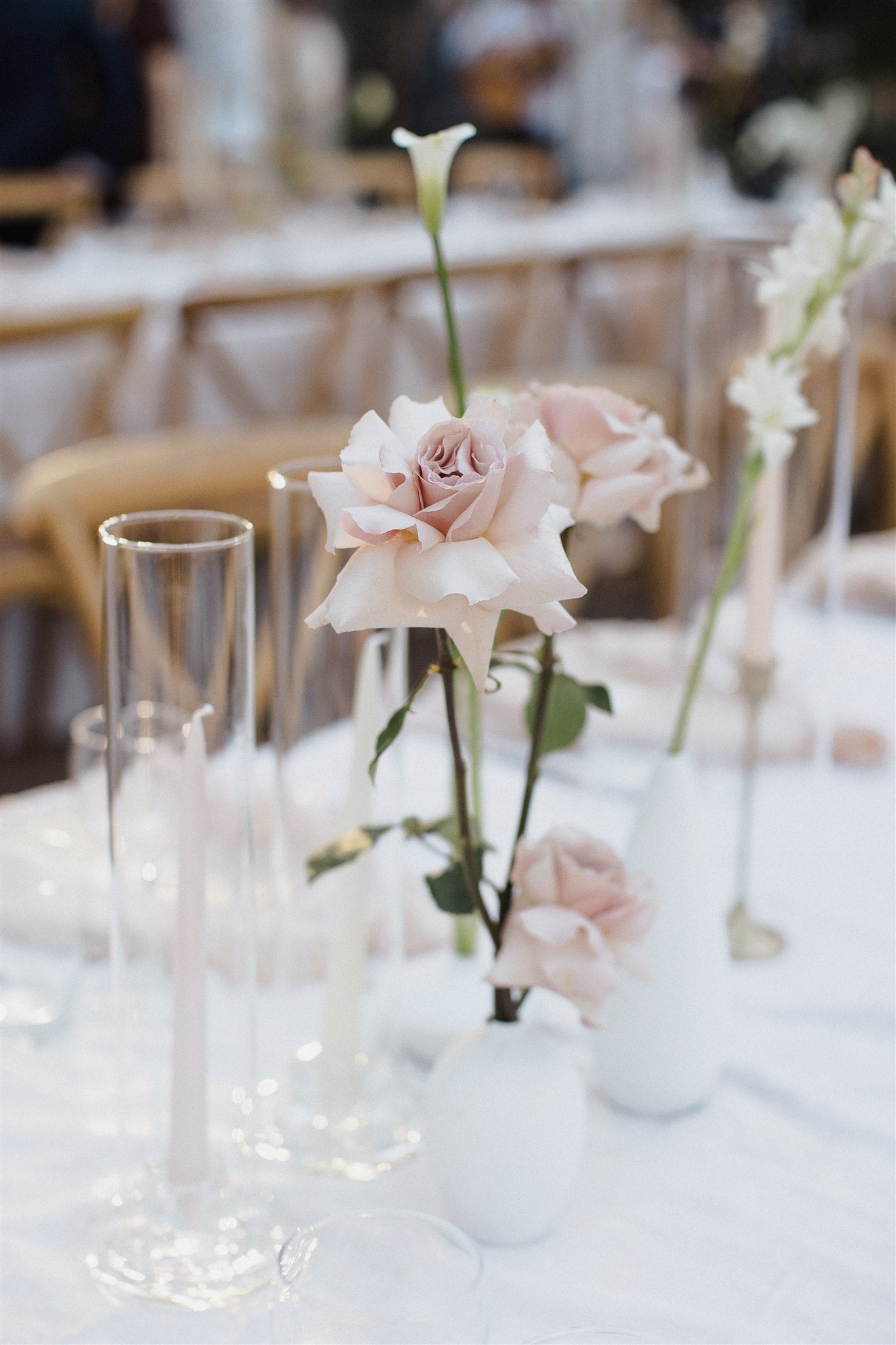 Slim Glass Cylinder Candle Holders for Hire | For Love & Living Gold Coast Weddings & Events