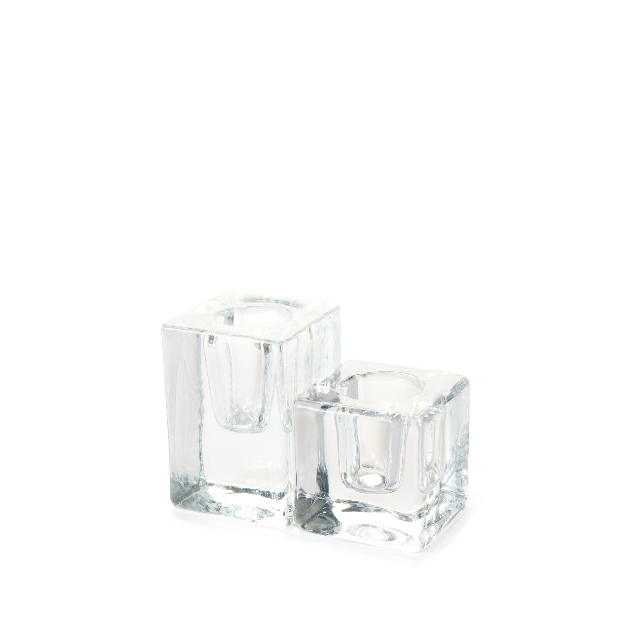 Classic cube tapered glass candle holders for hire | For Love & Living Weddings & Events